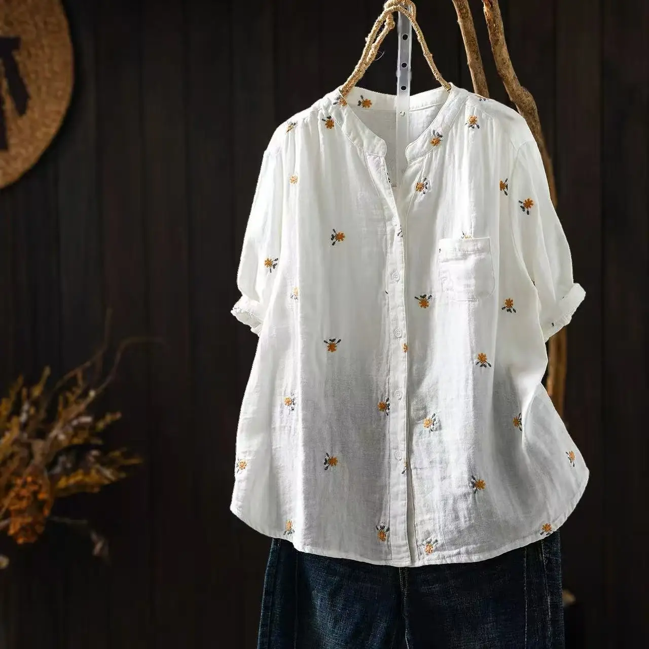 2026 Middle aged women clothes 100% cotton yarn white navy blue gray embroidered shirts and blouses summer tops
2026 Middle aged women clothes 100% cotton yarn white navy blue gray embroidered shirts and blouses summer tops