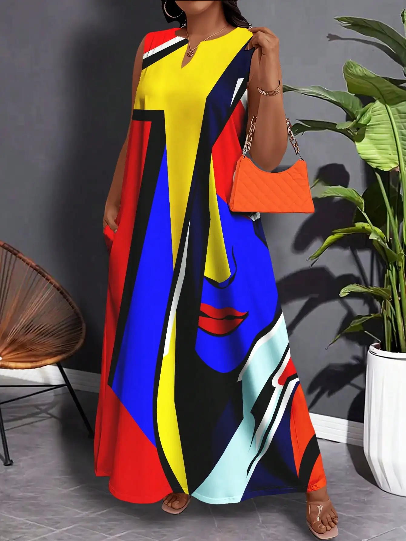 Платье макси с абстрактным принтом лица, свободного кроя, с V-образным вырезом, летний повседневный женский наряд
Платье макси с абстрактным принтом лица, свободного кроя, с V-образным вырезом, летний повседневный женский наряд