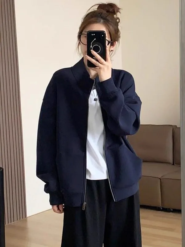 Loose Long Sleeve Zipper Cardigan Women's plus Size Slimming Outerwear Spring 2026 Dark Blue Korean Style Commute Fashion
Loose Long Sleeve Zipper Cardigan Women's plus Size Slimming Outerwear Spring 2026 Dark Blue Korean Style Commute Fashion