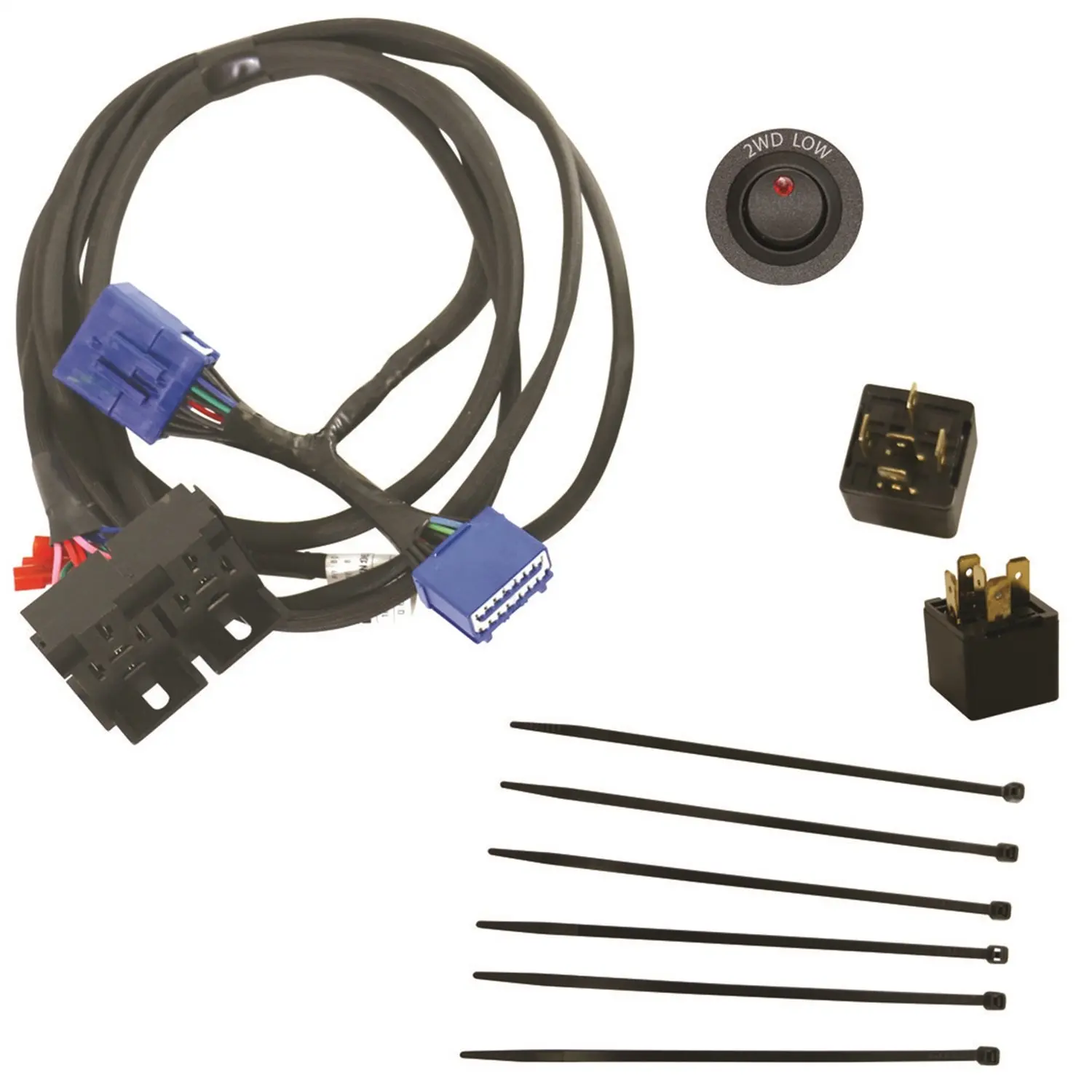 2WD Low Indicator Switch With Wiring Harness, Two Relays, And Six Cable Ties For 4x4 Conversion
2WD Low Indicator Switch With Wiring Harness, Two Relays, And Six Cable Ties For 4x4 Conversion
