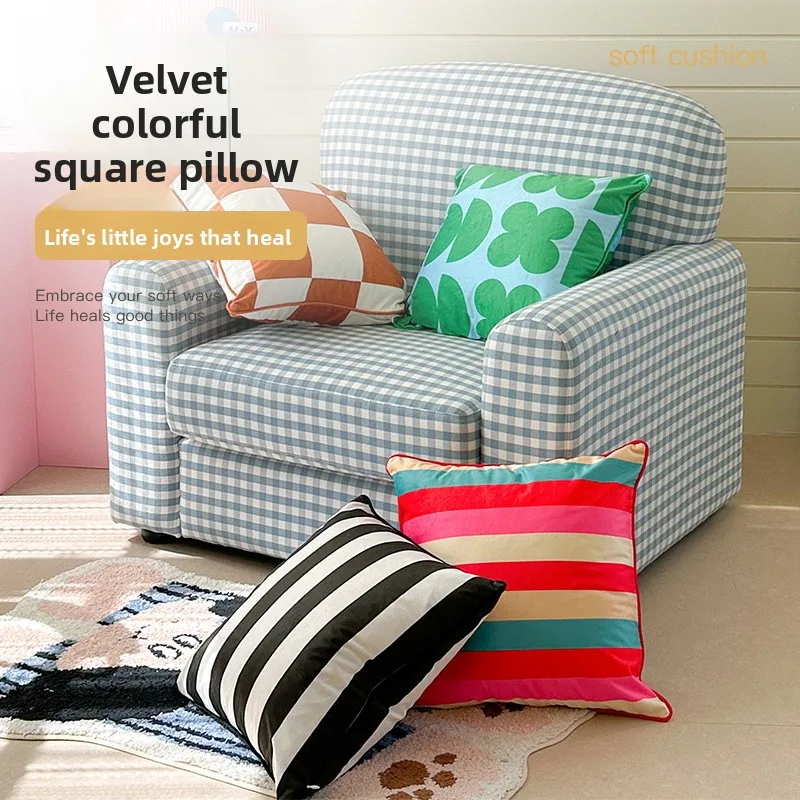 INS Hot Sale Velvet Colorful Striped Throw Pillow 45x45cm Nordic American Minimalist Style Cushion for Home Sofa Office
INS Hot Sale Velvet Colorful Striped Throw Pillow 45x45cm Nordic American Minimalist Style Cushion for Home Sofa Office