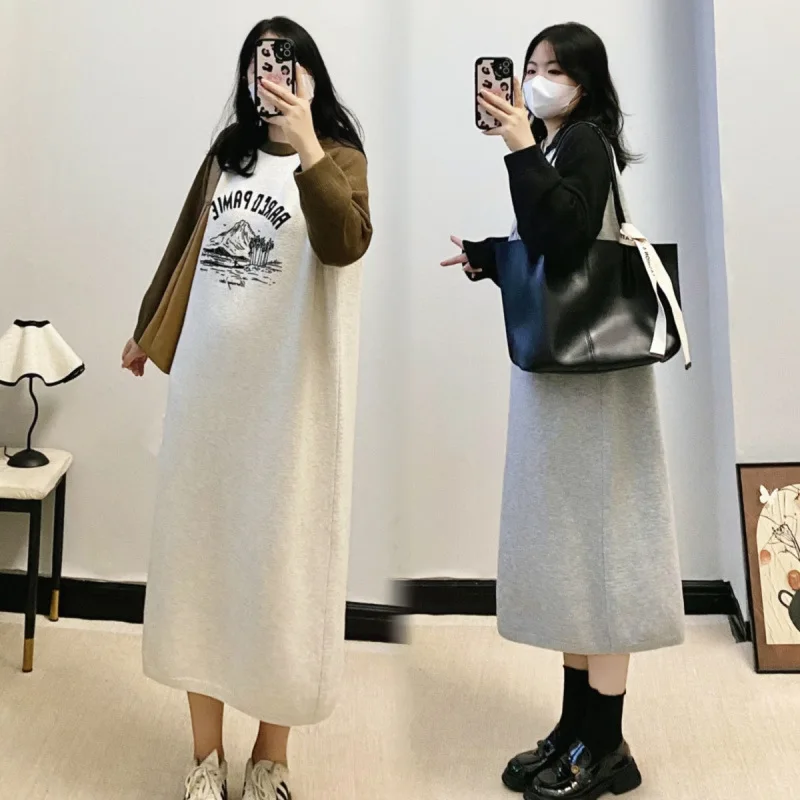 Korean Style Pregnancy Dress Winter Loose Fit Long Sleeve Color Block Print Knit Sweater Dress Comfortable Maternity Outfit
Korean Style Pregnancy Dress Winter Loose Fit Long Sleeve Color Block Print Knit Sweater Dress Comfortable Maternity Outfit