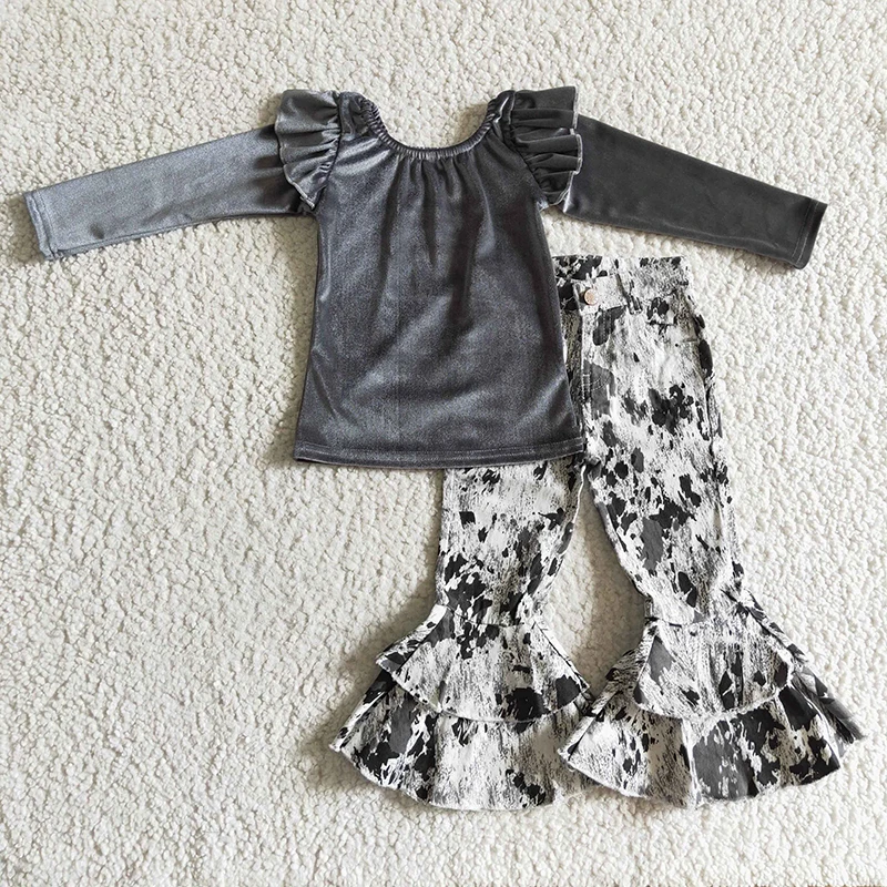 Baby Girl Jeans Set Clothing Children Grey Velvet Long Sleeves Shirt Denim Tie Dye Double Ruffle Bell Pants Kids Infant Outfit
Baby Girl Jeans Set Clothing Children Grey Velvet Long Sleeves Shirt Denim Tie Dye Double Ruffle Bell Pants Kids Infant Outfit