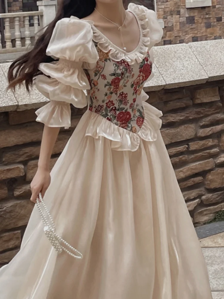 French Vintage Print Floral Dress Women O-neck Elegant Evening Party Midi Dress Female Puff Sleeve Korea Fairy Dress Summer 2024
French Vintage Print Floral Dress Women O-neck Elegant Evening Party Midi Dress Female Puff Sleeve Korea Fairy Dress Summer 2024
