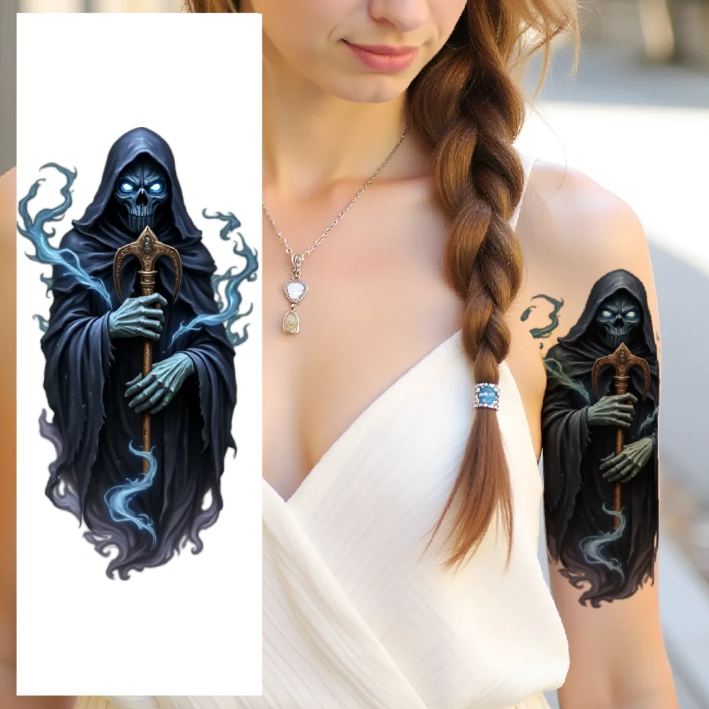 3pcs Temporary Tattoo Hooded Figure With Green Glow Realistic Temporary Tattoos Skeletal Warrior In Armor For Thighs Adults
3pcs Temporary Tattoo Hooded Figure With Green Glow Realistic Temporary Tattoos Skeletal Warrior In Armor For Thighs Adults