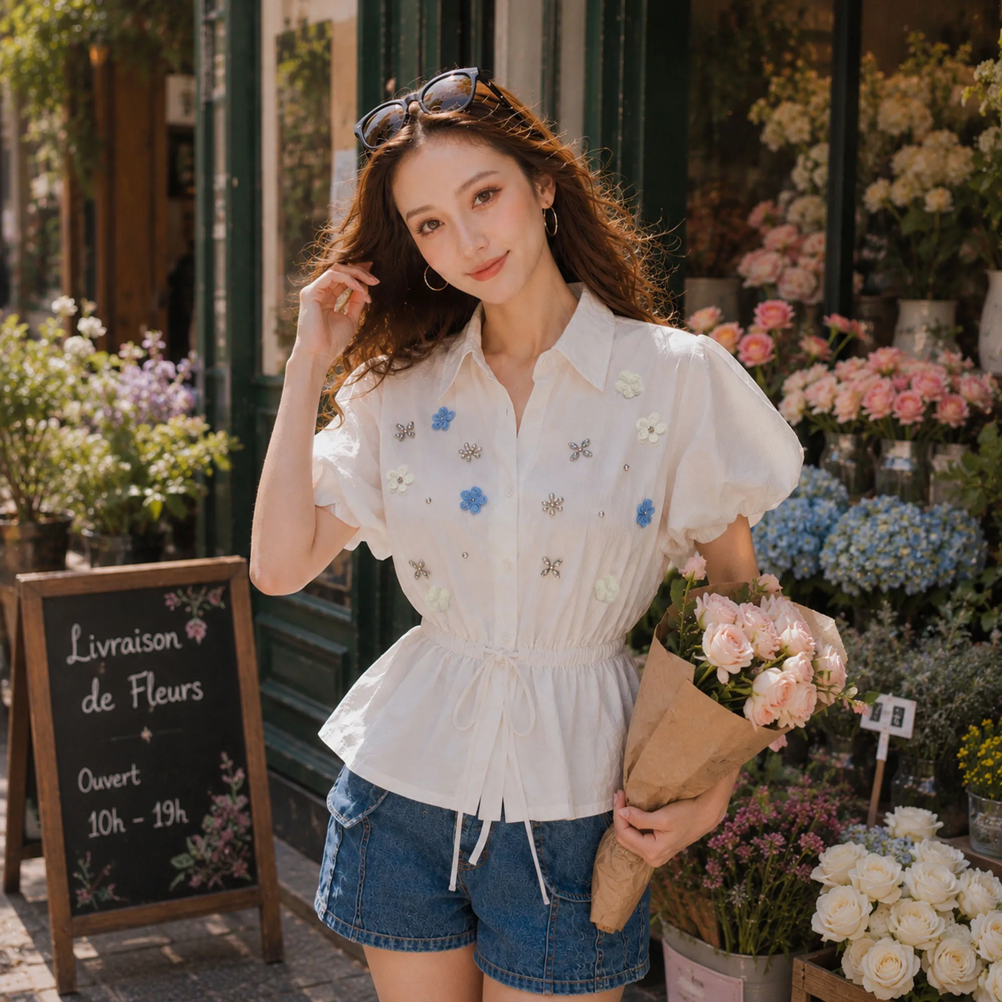 Women Heavy Work 3D Flower Blouse Puff Sleeve Shirt Romantic Lace Embroidery Tops Boho Chic Spring Summer DM3BST010
Women Heavy Work 3D Flower Blouse Puff Sleeve Shirt Romantic Lace Embroidery Tops Boho Chic Spring Summer DM3BST010