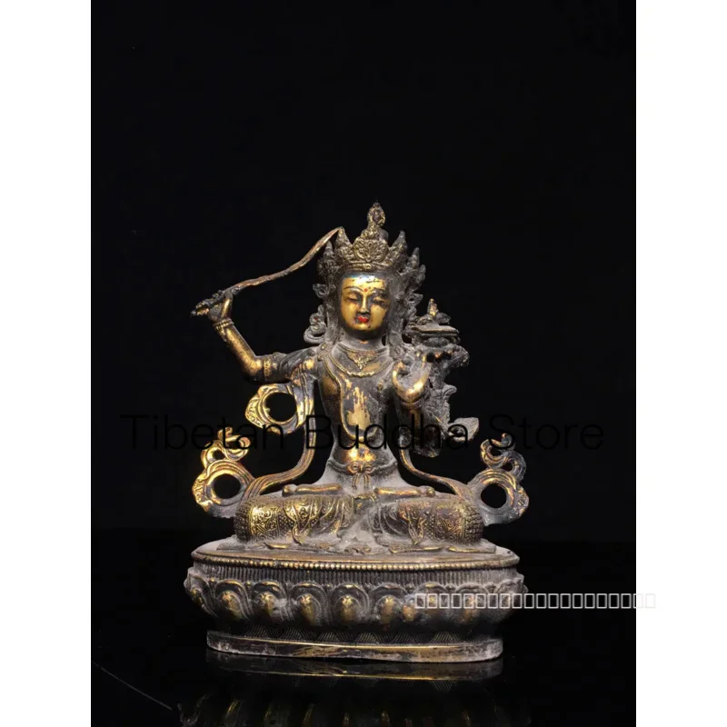 20cm Tibetan brass gilded gold and silver colored painting, pure copper cinnabar painted face, Manjushri Bodhisattva decoration
20cm Tibetan brass gilded gold and silver colored painting, pure copper cinnabar painted face, Manjushri Bodhisattva decoration