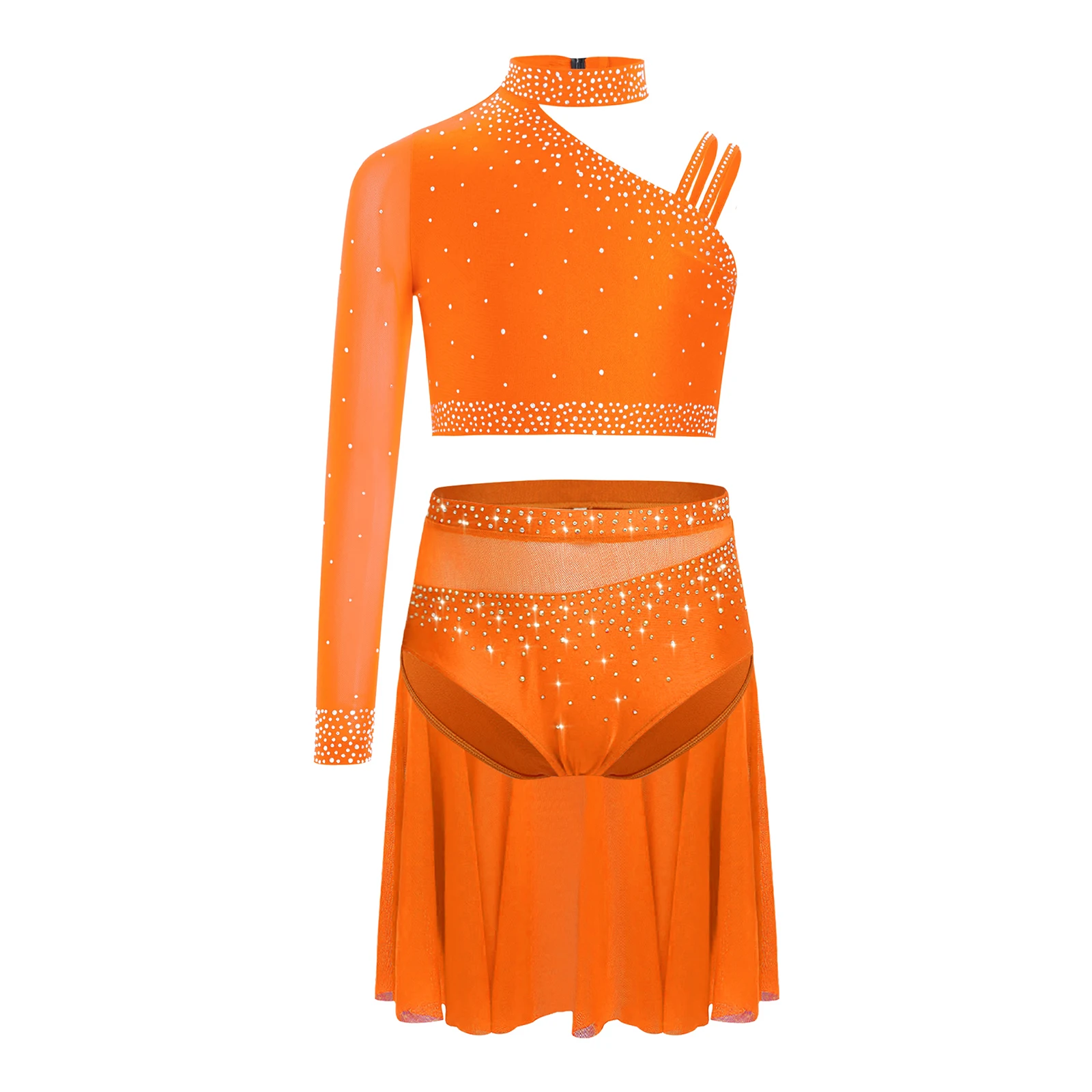 Children Girls Lyrical Ballet Gymnastic Dance Costume Irregular Shoulder Crop Top with Skirt for Latin Ballet Dance Competition
Children Girls Lyrical Ballet Gymnastic Dance Costume Irregular Shoulder Crop Top with Skirt for Latin Ballet Dance Competition