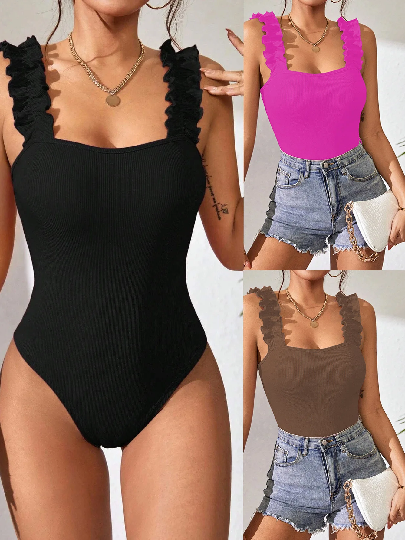 Sexy Camisole Top Color Sveless Jumpsuit Street Style mid Waist Short Pants Polyester Fabric Women's Fashion Summer Outfit
Sexy Camisole Top Color Sveless Jumpsuit Street Style mid Waist Short Pants Polyester Fabric Women's Fashion Summer Outfit