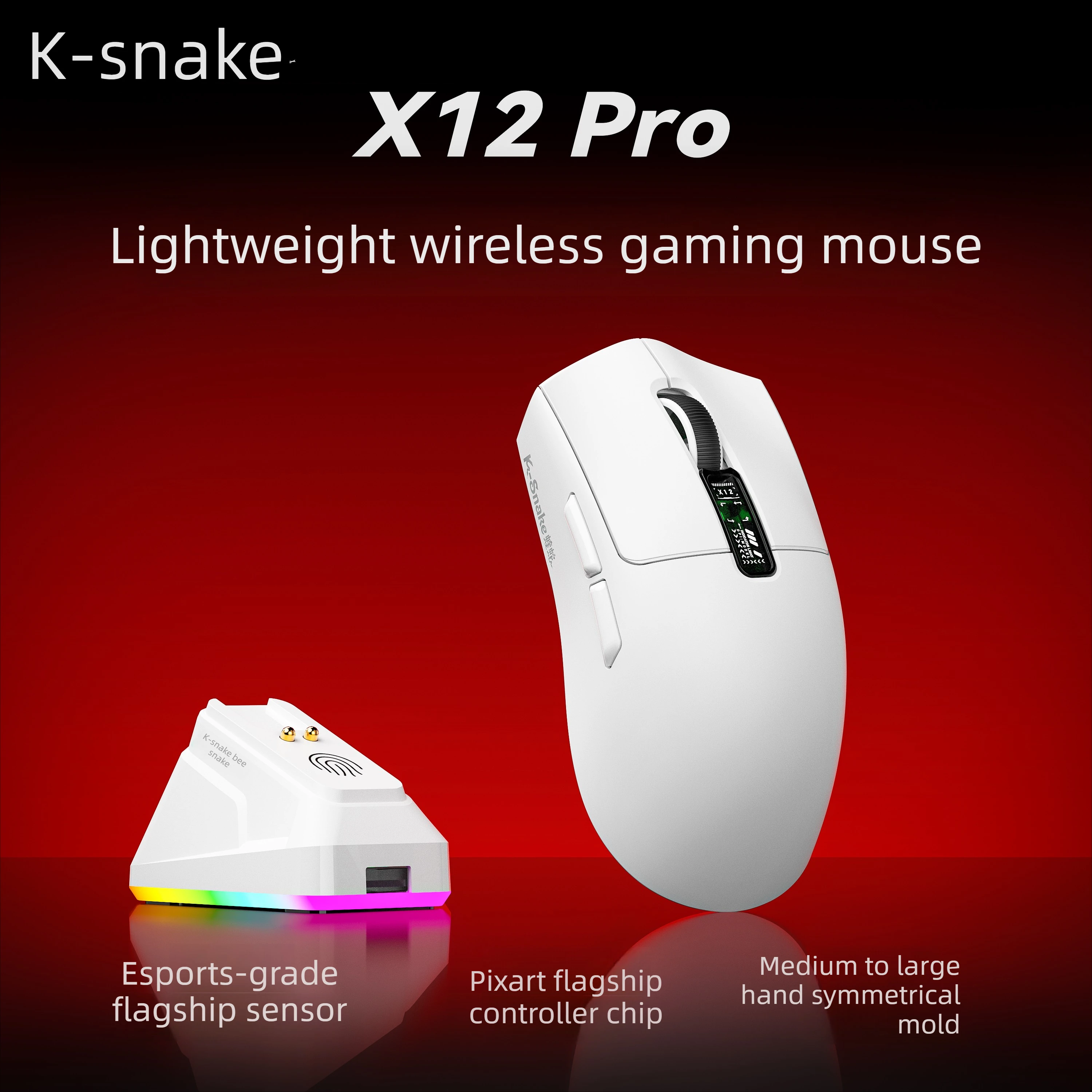K-Snake X12 Ultra Tri-Mode Wireless Gaming Mouse PAW3311 500mAh Battery RGB Magnetic Charging Dock Programmable Esports Mice
K-Snake X12 Ultra Tri-Mode Wireless Gaming Mouse PAW3311 500mAh Battery RGB Magnetic Charging Dock Programmable Esports Mice