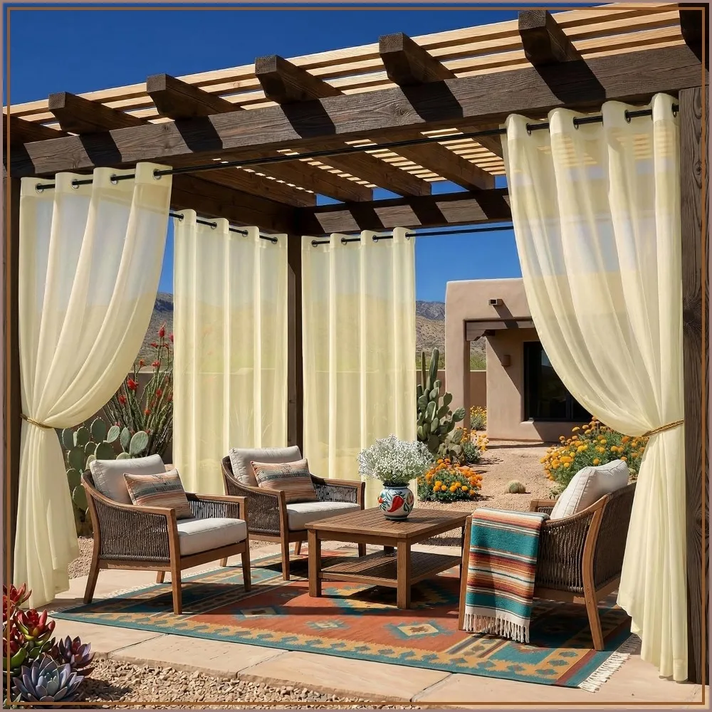 4 Panels Outdoor Sheer Curtains for Patio, Waterproof Light Filtering, Grommets, 100"W x 84"L, Taupe
4 Panels Outdoor Sheer Curtains for Patio, Waterproof Light Filtering, Grommets, 100"W x 84"L, Taupe