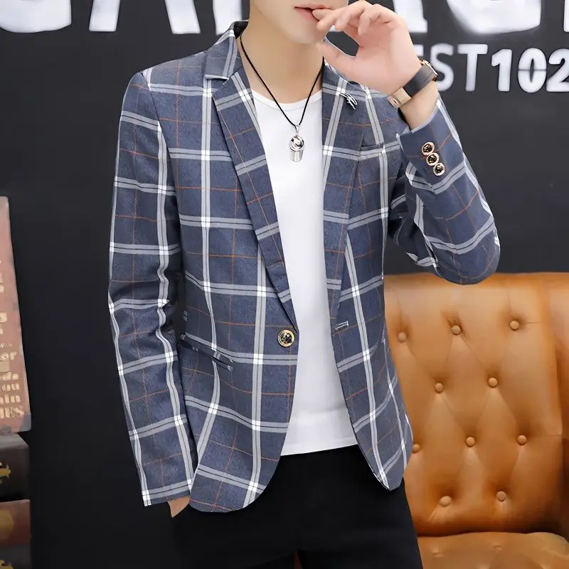 Men's Blazers Korean Slim Casual Plaid Suit Jacket Spring Autumn Single Button Long Sleeve Terno Masculino Fashion Coat
Men's Blazers Korean Slim Casual Plaid Suit Jacket Spring Autumn Single Button Long Sleeve Terno Masculino Fashion Coat