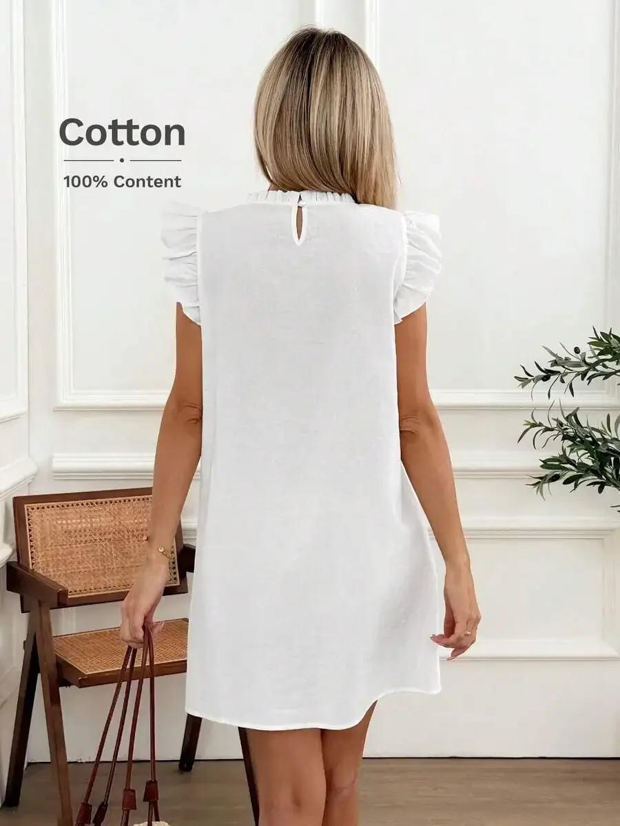 100% Cotton A-Line Sleeveless Dress With Ruffle Collar Casual Loose Elegant Women Dress Spring Summer
100% Cotton A-Line Sleeveless Dress With Ruffle Collar Casual Loose Elegant Women Dress Spring Summer