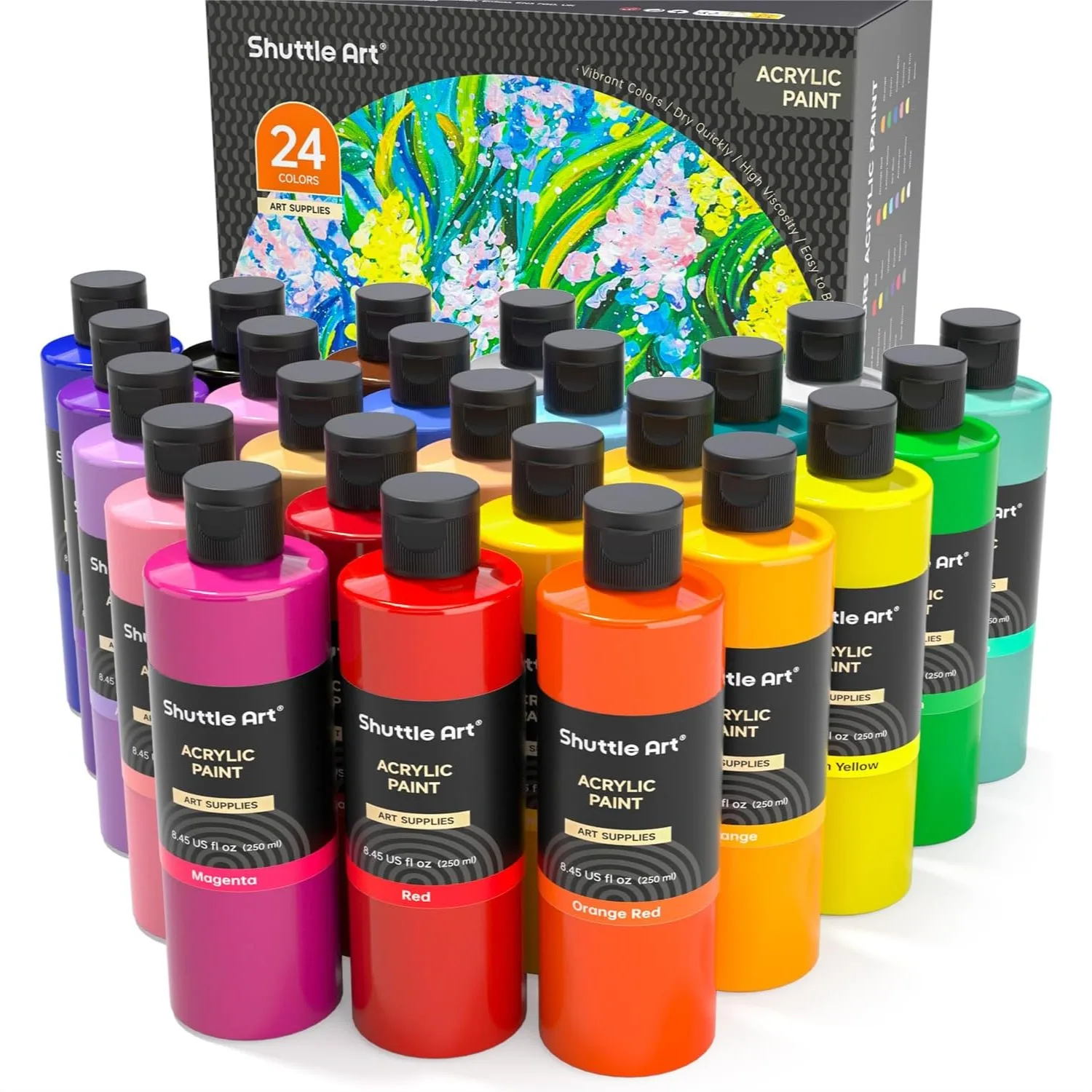 Acrylic Paint Set 24 Colors 250ml Each, Rich Pigments High Viscosity Bulk for Artists Beginners Kids Canvas Rock Wood
Acrylic Paint Set 24 Colors 250ml Each, Rich Pigments High Viscosity Bulk for Artists Beginners Kids Canvas Rock Wood