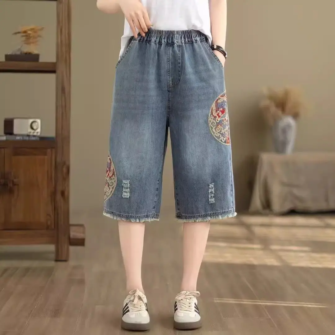 Loose Elastic High Waist Frayed Straight Tube Wide Leg New Summer Ethnic Jeans Retro Embroidery
Loose Elastic High Waist Frayed Straight Tube Wide Leg New Summer Ethnic Jeans Retro Embroidery