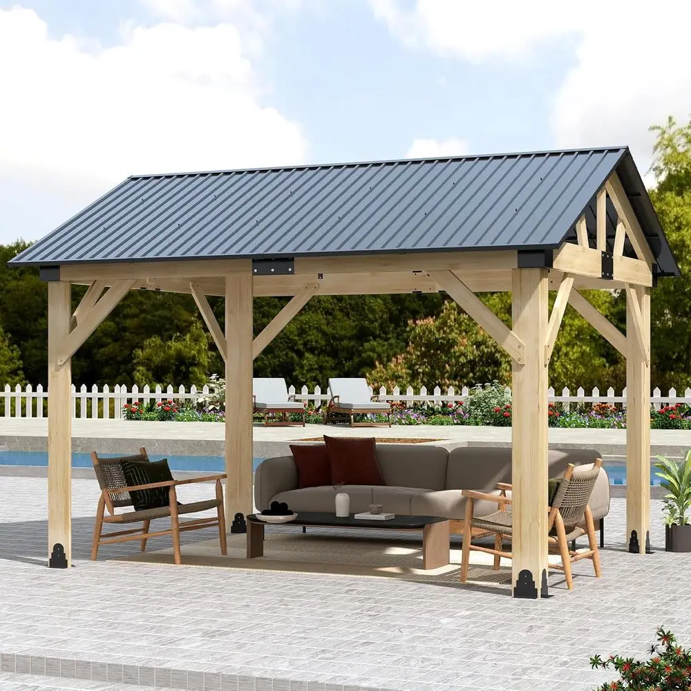10' x 12' Wood Gazebo, Outdoor CeHardtop Wooden e Gazebos with Galvanized Steel Roo or Garden, Patio, Deck
10' x 12' Wood Gazebo, Outdoor CeHardtop Wooden e Gazebos with Galvanized Steel Roo or Garden, Patio, Deck