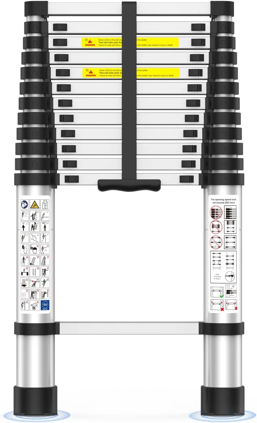 12.5 FT Extension Ladder, Heavy Duty 330lbs Max Capacity, Multi-Purpose Collapsible Ladder for RV or Outdoor Work Black
12.5 FT Extension Ladder, Heavy Duty 330lbs Max Capacity, Multi-Purpose Collapsible Ladder for RV or Outdoor Work Black