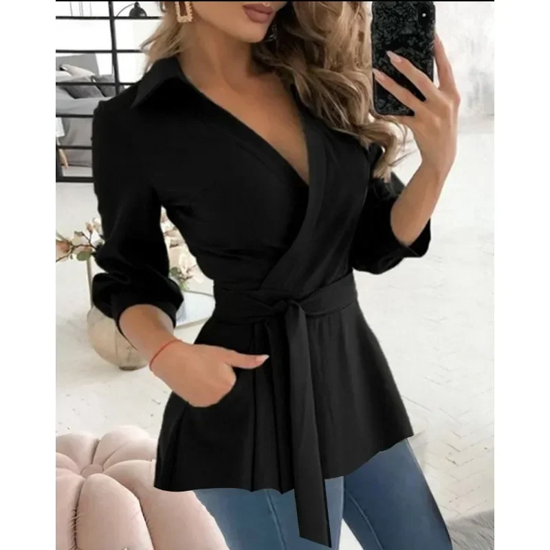 Women's Spring/Summer Commuter Elegant Long Shirt Fashion Printed Shirt Long Sleeved Solid Color Lapel Belt Shirt
Women's Spring/Summer Commuter Elegant Long Shirt Fashion Printed Shirt Long Sleeved Solid Color Lapel Belt Shirt