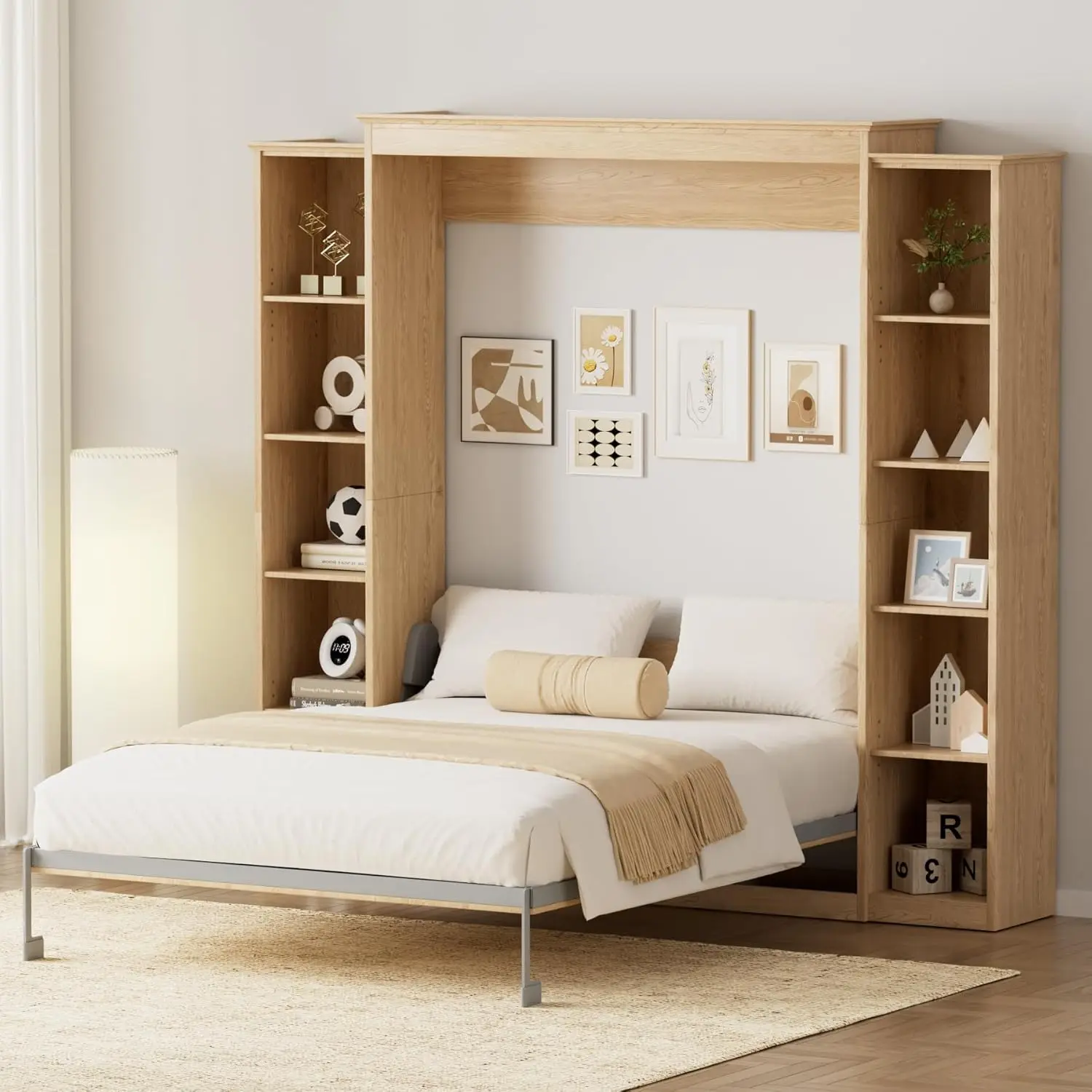 Queen Murphy Bed with Storage Bookcase & 4 Adjustable Shelves,Foldable Space-Saving Queen Wood Wall Bedframe with, Customized
Queen Murphy Bed with Storage Bookcase & 4 Adjustable Shelves,Foldable Space-Saving Queen Wood Wall Bedframe with, Customized