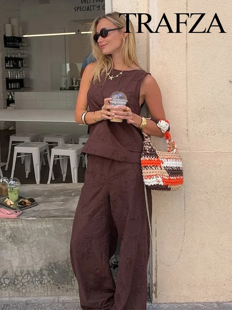 TRAFZA Women Summer New Embroidery 2-Piece Set Thin Crew Neck Sleeveless Top+Pajama Style Elastic Waist Drawstring Casual Pants
TRAFZA Women Summer New Embroidery 2-Piece Set Thin Crew Neck Sleeveless Top+Pajama Style Elastic Waist Drawstring Casual Pants