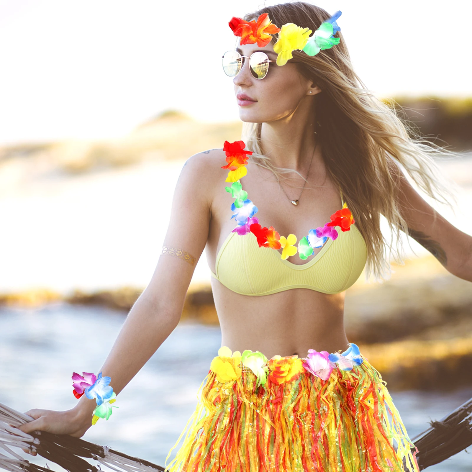 2 set Hawaii Grass Skirt Set Colorful Tropical Dance Costume Flower Bracelets Headband Necklace Party Wedding 40Cm
2 set Hawaii Grass Skirt Set Colorful Tropical Dance Costume Flower Bracelets Headband Necklace Party Wedding 40Cm