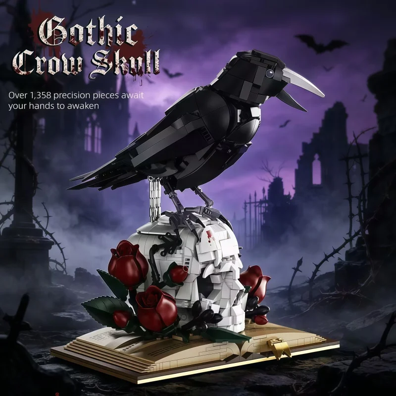 Crow, skull, rose building blocks, Gothic-style raven ornament with thorns and tombstones, educational assembly toy suitable for
Crow, skull, rose building blocks, Gothic-style raven ornament with thorns and tombstones, educational assembly toy suitable for