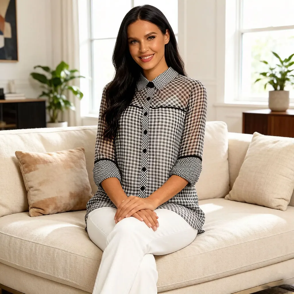 Women Gingham Check Shirt Dress Black White Plaid Button Down Blouse with Contrast Trim Loose Fit Casual Longline Top
Women Gingham Check Shirt Dress Black White Plaid Button Down Blouse with Contrast Trim Loose Fit Casual Longline Top