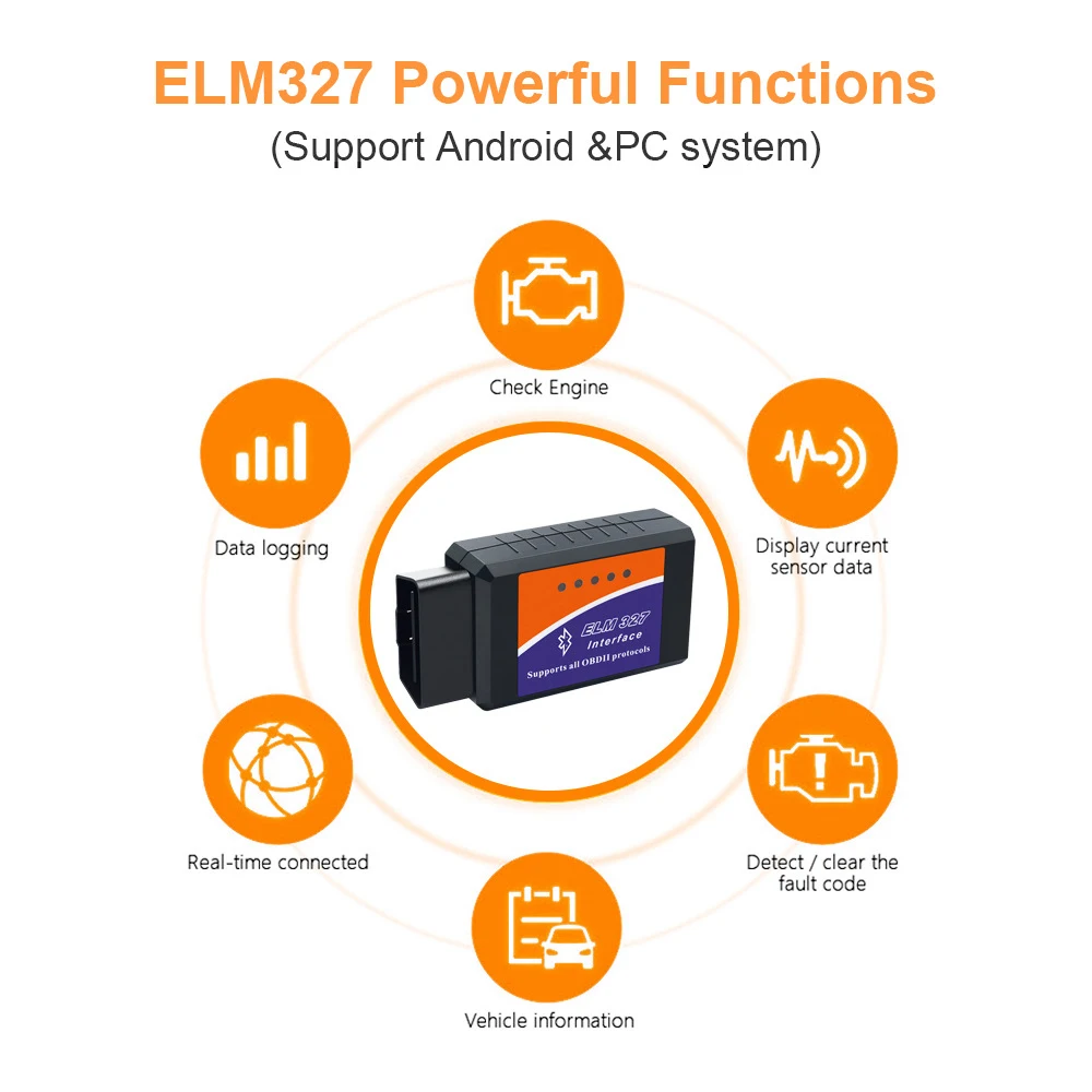Android Windows Supported ELM327 OBD2 V2.1 Bluetooth Car Detector 1PC Auto Fault Scanner Diagnostic Instrument
Android Windows Supported ELM327 OBD2 V2.1 Bluetooth Car Detector 1PC Auto Fault Scanner Diagnostic Instrument