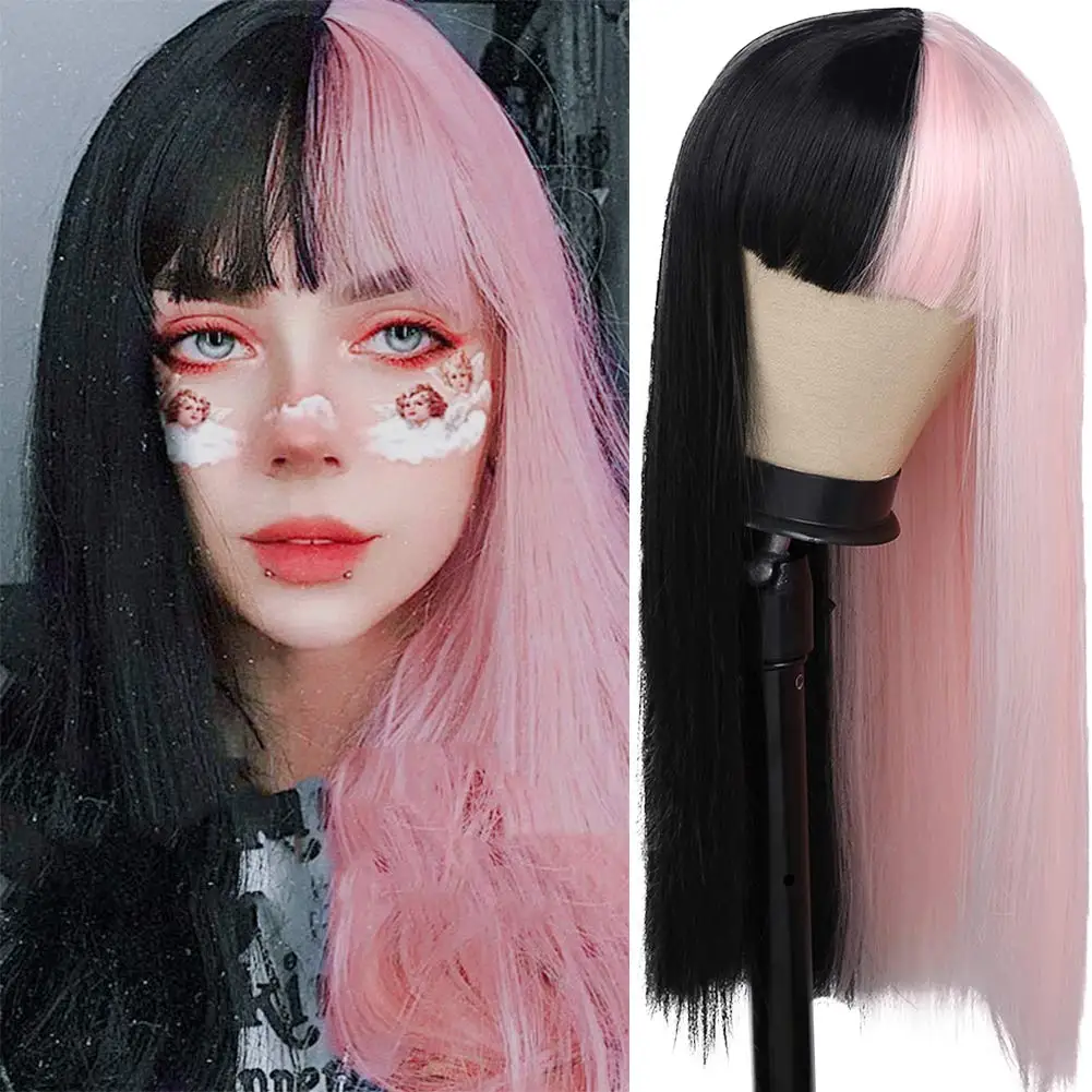 22inch Black and Pink Synthetic Wig with Middle Parting and Straight Bangs, Long Straight Hair, Black and Pink, Suitable for Holiday Parties
22inch Black and Pink Synthetic Wig with Middle Parting and Straight Bangs, Long Straight Hair, Black and Pink, Suitable for Holiday Parties