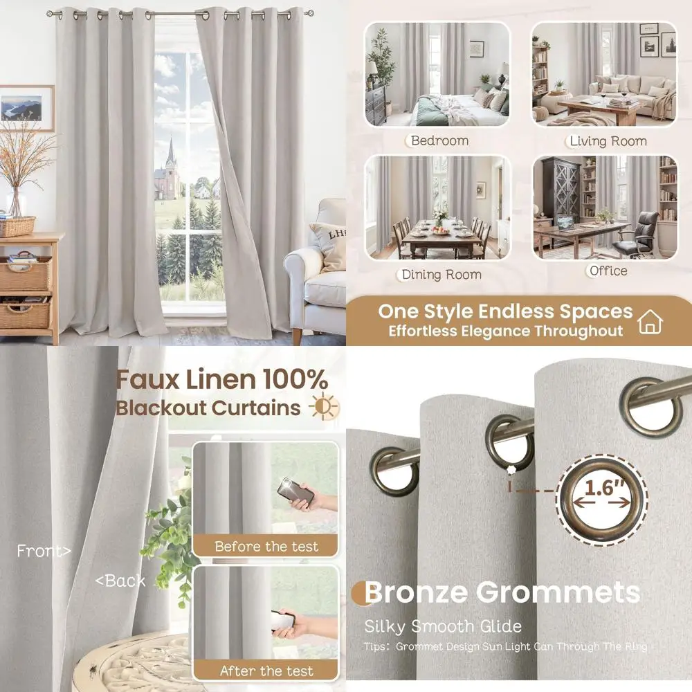 Linen-Textured Thermal Insulated Oatmeal Curtains, 52x96 Inch, 2 Panels, Sun-Blocking Bronze Grommets for Living Room
Linen-Textured Thermal Insulated Oatmeal Curtains, 52x96 Inch, 2 Panels, Sun-Blocking Bronze Grommets for Living Room