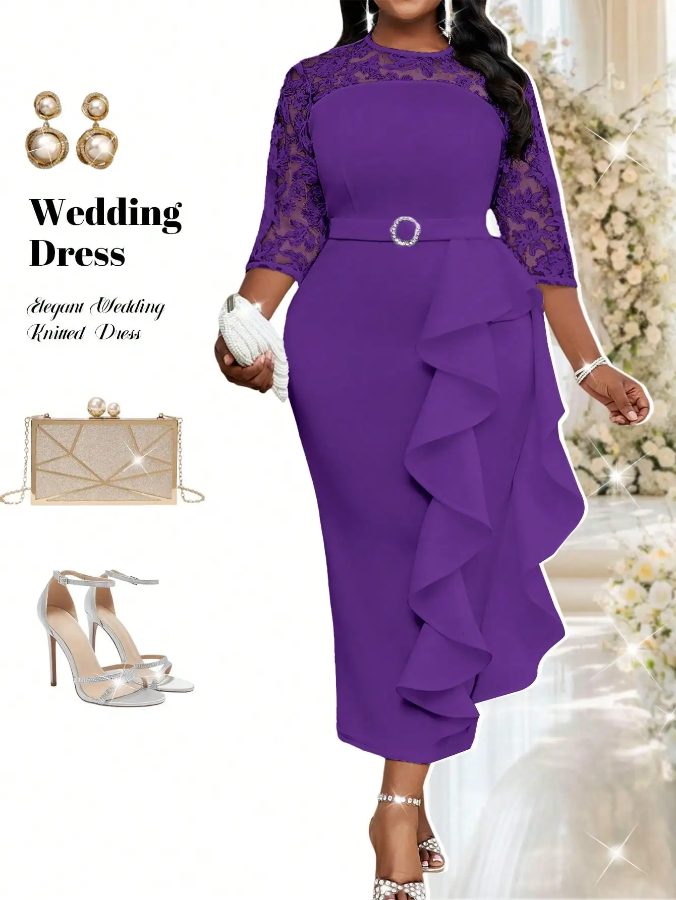 Элегантное фиолетовое платье для гостей на свадьбу больших размеров с кружевными рукавами и оборками по подолу
Элегантное фиолетовое платье для гостей на свадьбу больших размеров с кружевными рукавами и оборками по подолу