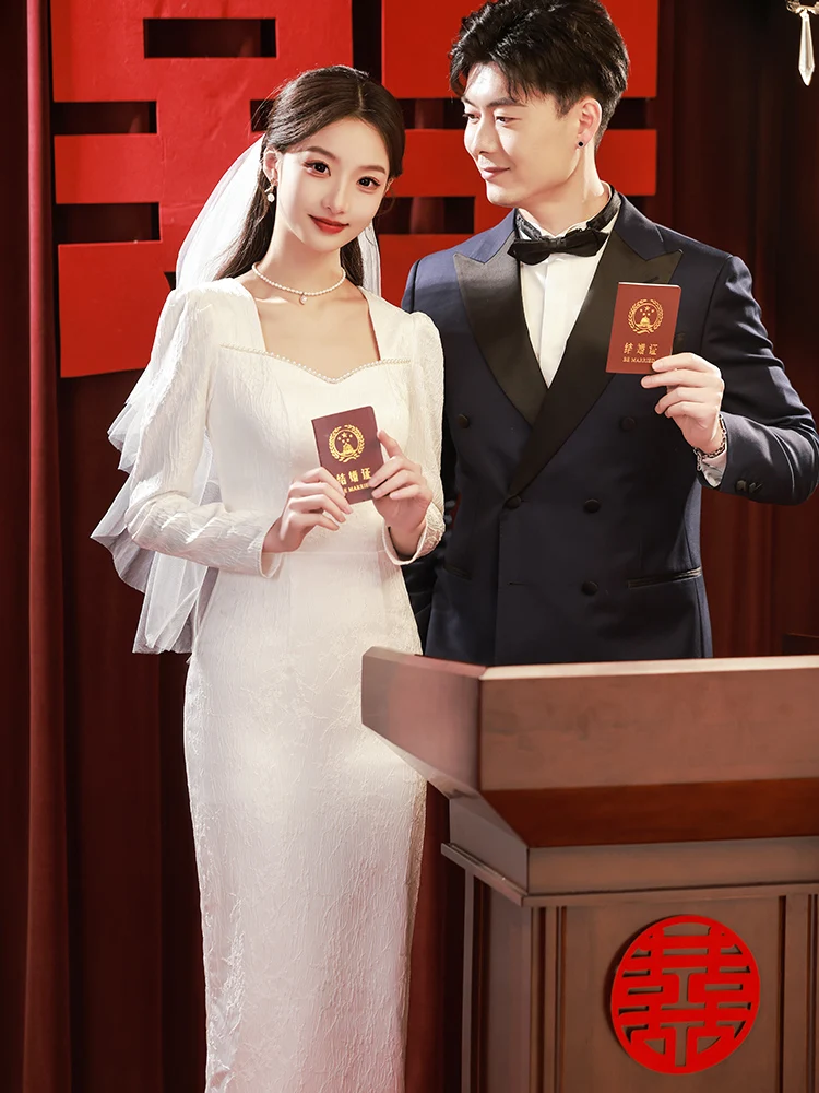 White Evening Dr Long Sve Engagement Wedding Dr Formal Gown Women's Faion Korean Sle mid Waist Zipper Ba
White Evening Dr Long Sve Engagement Wedding Dr Formal Gown Women's Faion Korean Sle mid Waist Zipper Ba