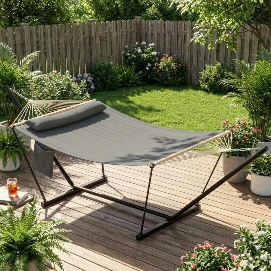 Heavy Duty Double Hammock With Steel Stand For Patio Garden Backyard Camping
Heavy Duty Double Hammock With Steel Stand For Patio Garden Backyard Camping