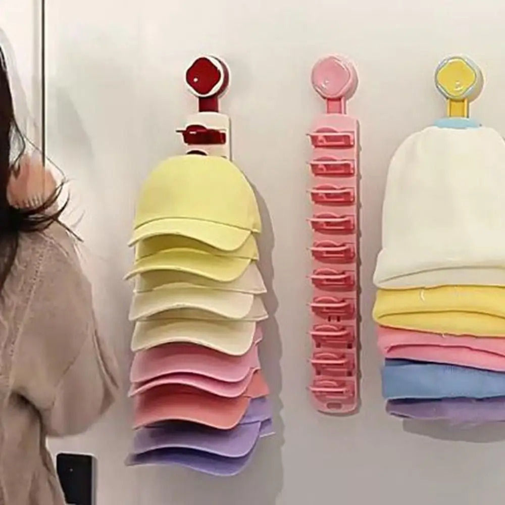Built-In Spring Clips Suction Cup Hat Display Rack Large Capacity Space Saving Hat Storage Clips No-Drill Multi-layer Hat Rack
