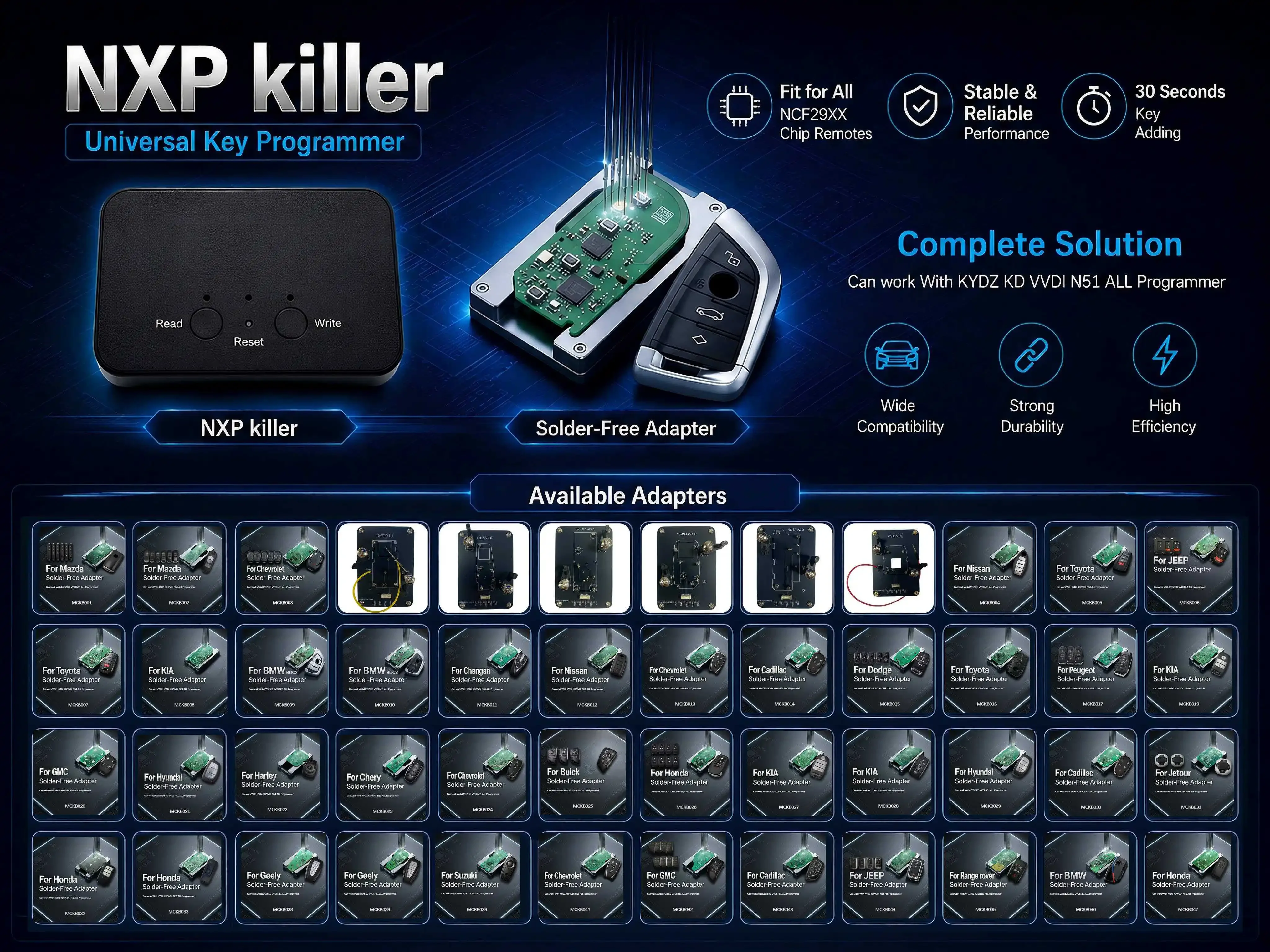 Super NXP Killer for All NXP NCF29XX Chip Smart Remote Keys Support Unlock & Adding Adapters unlimited for T-oyota for B-MW
Super NXP Killer for All NXP NCF29XX Chip Smart Remote Keys Support Unlock & Adding Adapters unlimited for T-oyota for B-MW