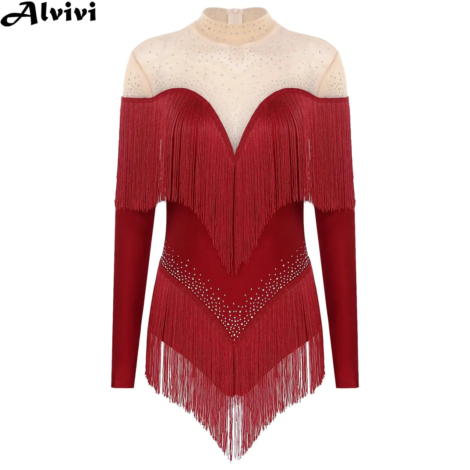 Women Tassel Latin Dance Dress Long Sleeve Rhinestones Mesh Fringe Dresses or Leotard Cha-cha Samba Rumba Tango Skating Costume
Women Tassel Latin Dance Dress Long Sleeve Rhinestones Mesh Fringe Dresses or Leotard Cha-cha Samba Rumba Tango Skating Costume