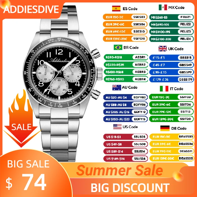 ADDIESDIVE Luxury Men's Watch New Multifunction Chronograph Quartz WristWatch Waterproof 316L Stainless Steel AD2543 Male Clock
ADDIESDIVE Luxury Men's Watch New Multifunction Chronograph Quartz WristWatch Waterproof 316L Stainless Steel AD2543 Male Clock