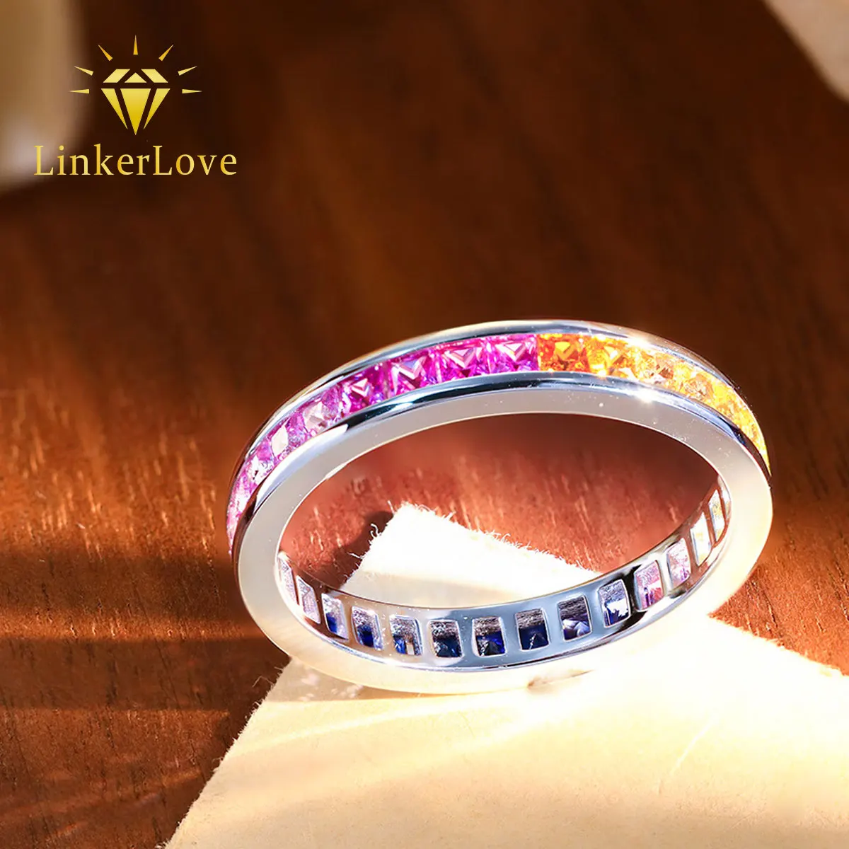 LinkerLove S925 Silver Rainbow Sapphire Ring Princess Cut Multi Color Gemstone Eternity Wedding Band Fine Jewelry Gift for Women
LinkerLove S925 Silver Rainbow Sapphire Ring Princess Cut Multi Color Gemstone Eternity Wedding Band Fine Jewelry Gift for Women