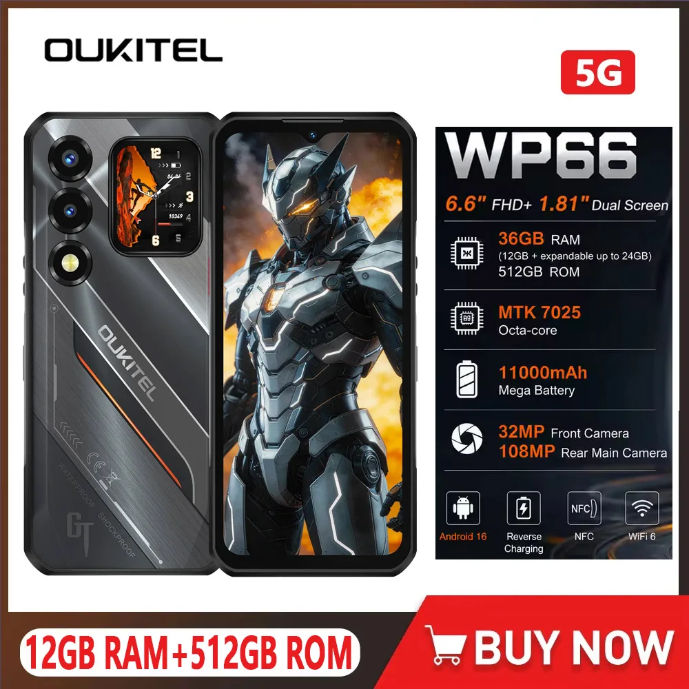 OUKITEL WP66 5G Rugged Smartphone, 11000mAh 12GB+512GB 6.6" FHD+1.81"Dual Screen 120Hz,108MP NFC MTK Android 16 5G Mobile Phone
OUKITEL WP66 5G Rugged Smartphone, 11000mAh 12GB+512GB 6.6" FHD+1.81"Dual Screen 120Hz,108MP NFC MTK Android 16 5G Mobile Phone