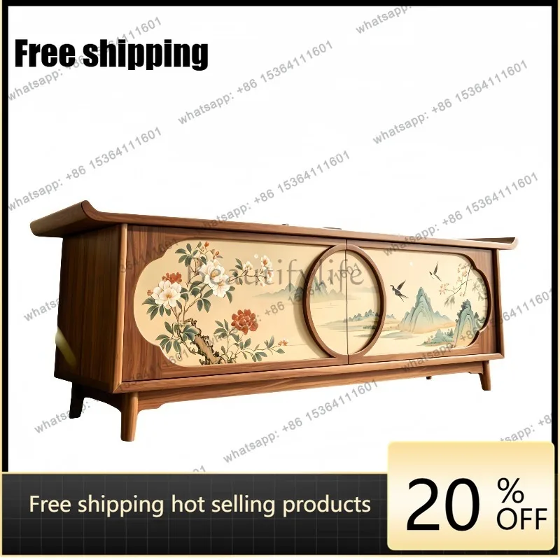 YJ new Chinese solid wood TV cabinet flower and bird painted locker black walnut living room furniture
YJ new Chinese solid wood TV cabinet flower and bird painted locker black walnut living room furniture