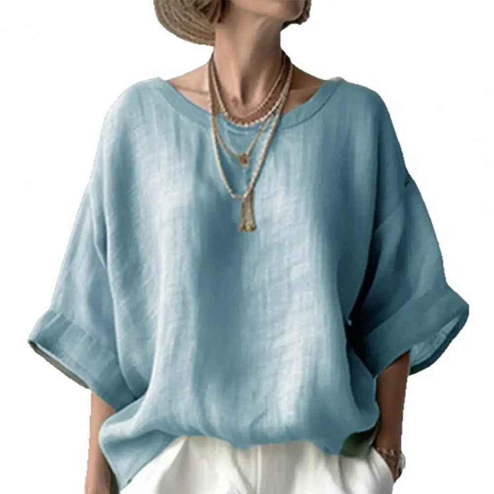 Spring Summer Women's Shirt Blouses Top O-neck Tee Shirts Half Sleeve Casual Cotton Linen Top Loose Fit Pullover
Spring Summer Women's Shirt Blouses Top O-neck Tee Shirts Half Sleeve Casual Cotton Linen Top Loose Fit Pullover