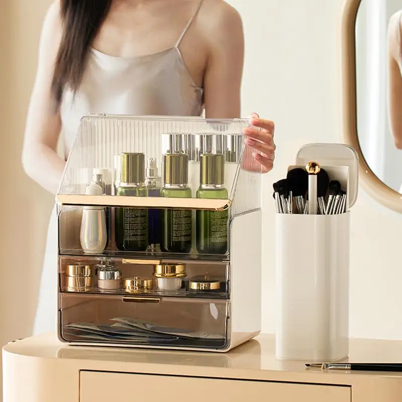 Makeup Brush Holder For Vanity Automatic Lifting Brush Holder Four Grid Storage Organizer Cosmetic Tools Organizer Make Up Brush
Makeup Brush Holder For Vanity Automatic Lifting Brush Holder Four Grid Storage Organizer Cosmetic Tools Organizer Make Up Brush