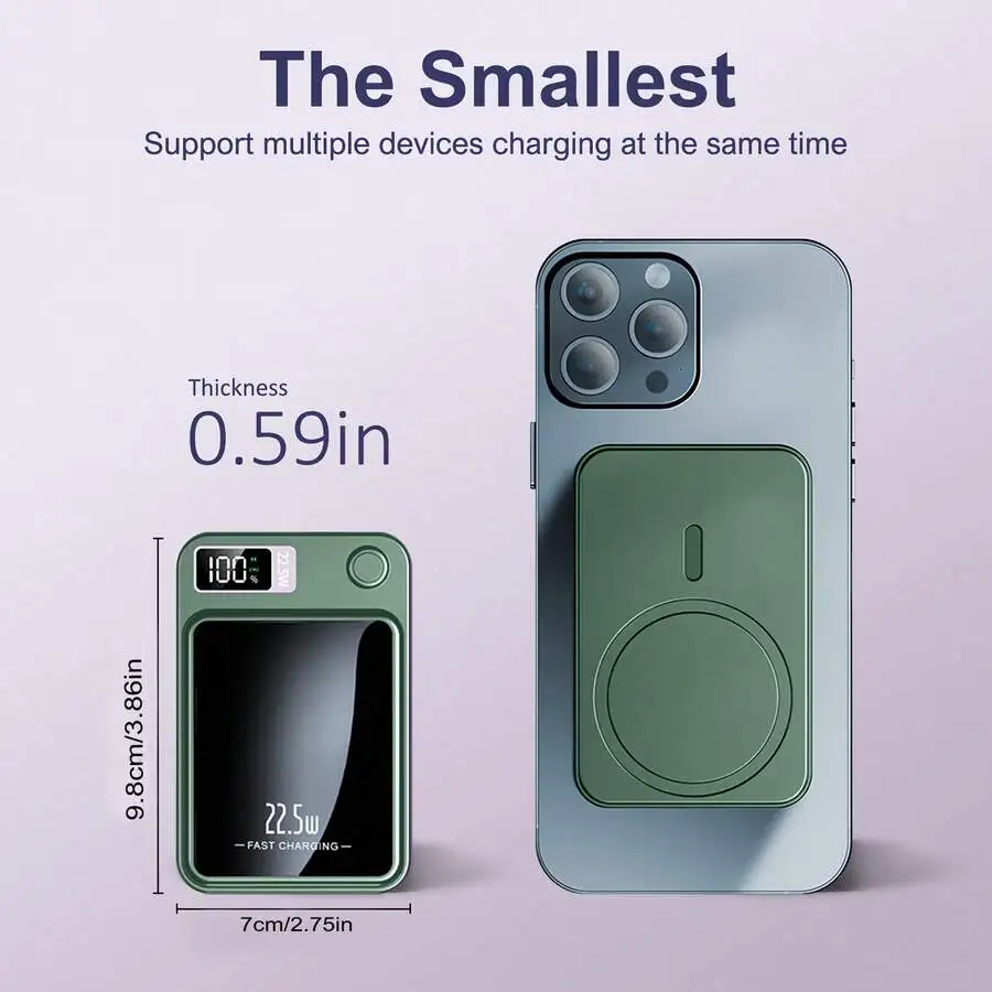 5000/10000mAh magnetic wireless power bank, 22.5W&PD20W fast charging with LED display. Great emergency power for travel and camping, ideal birthday and Valentine gifts.
5000/10000mAh magnetic wireless power bank, 22.5W&PD20W fast charging with LED display. Great emergency power for travel and camping, ideal birthday and Valentine gifts.