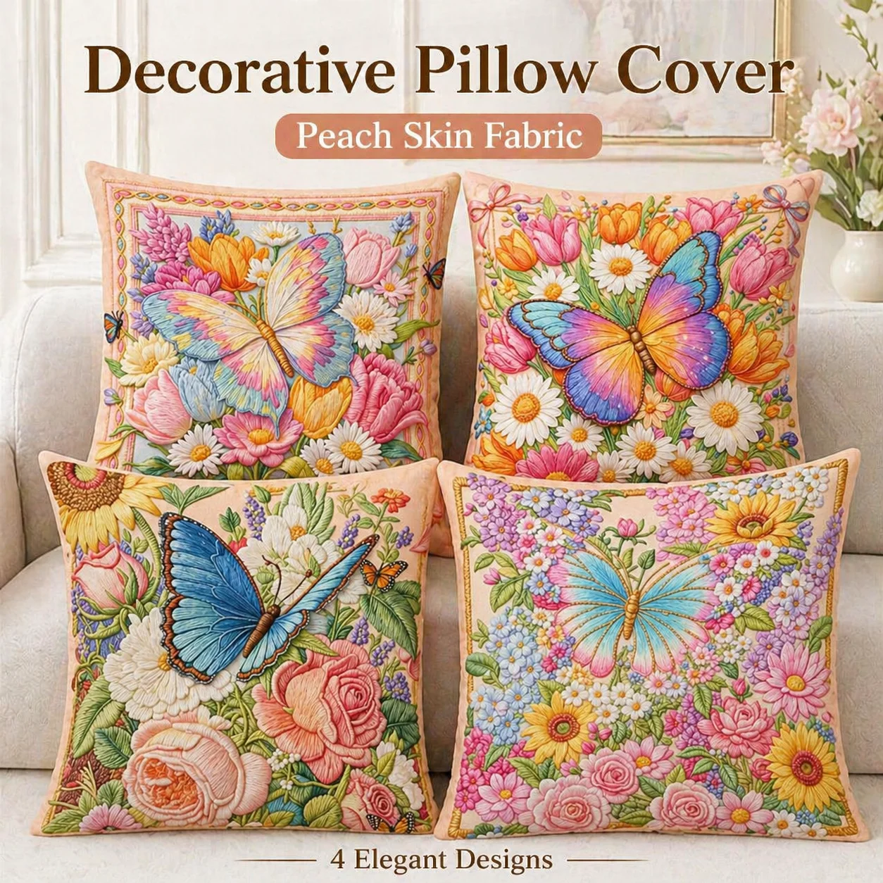 Spring Summer Colorful Butterfly Floral Cushion Cover Peach Skin 2D Flat Print Throw Pillowcase for Sofa Living Room Decor
Spring Summer Colorful Butterfly Floral Cushion Cover Peach Skin 2D Flat Print Throw Pillowcase for Sofa Living Room Decor