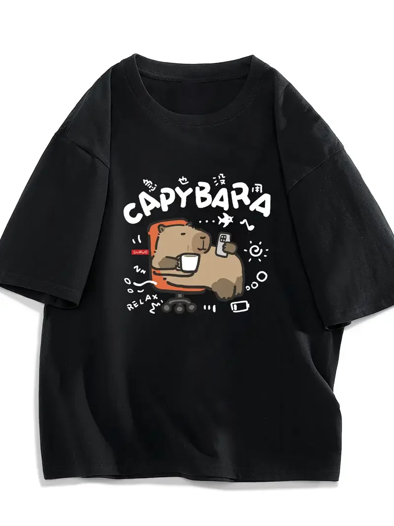 Casual T-Shirt with Capybara Print 100% Cotton White New in Tops Short Sleeve Tee Streetwear Graphic Tees Y2K Men Women T-Shirt
Casual T-Shirt with Capybara Print 100% Cotton White New in Tops Short Sleeve Tee Streetwear Graphic Tees Y2K Men Women T-Shirt