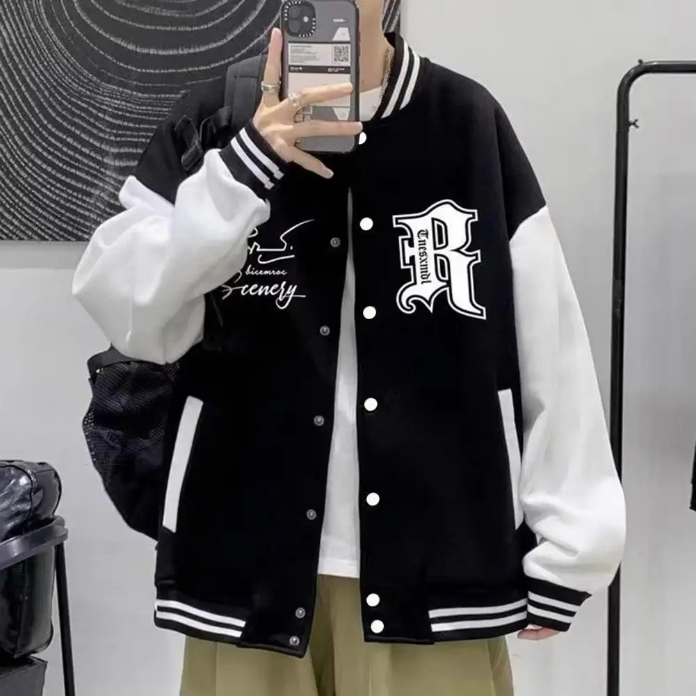 Men Coat Men's Fall Winter Baseball Coat with Letter Print Stand Collar Elastic Striped Cuff High Street Style Single-breasted
Men Coat Men's Fall Winter Baseball Coat with Letter Print Stand Collar Elastic Striped Cuff High Street Style Single-breasted