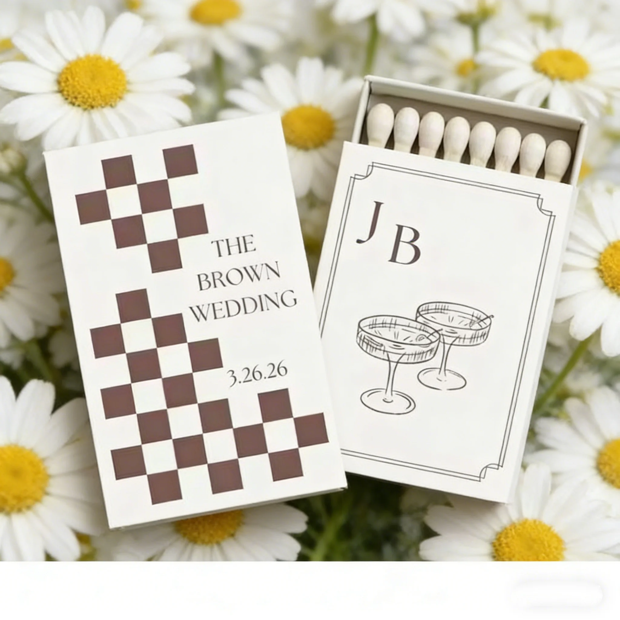 Custom Brown Checkers Wedding Matchboxes, Vintage Monogram Design Favors, Personalized Bridal Shower Souvenirs for Guests
Custom Brown Checkers Wedding Matchboxes, Vintage Monogram Design Favors, Personalized Bridal Shower Souvenirs for Guests