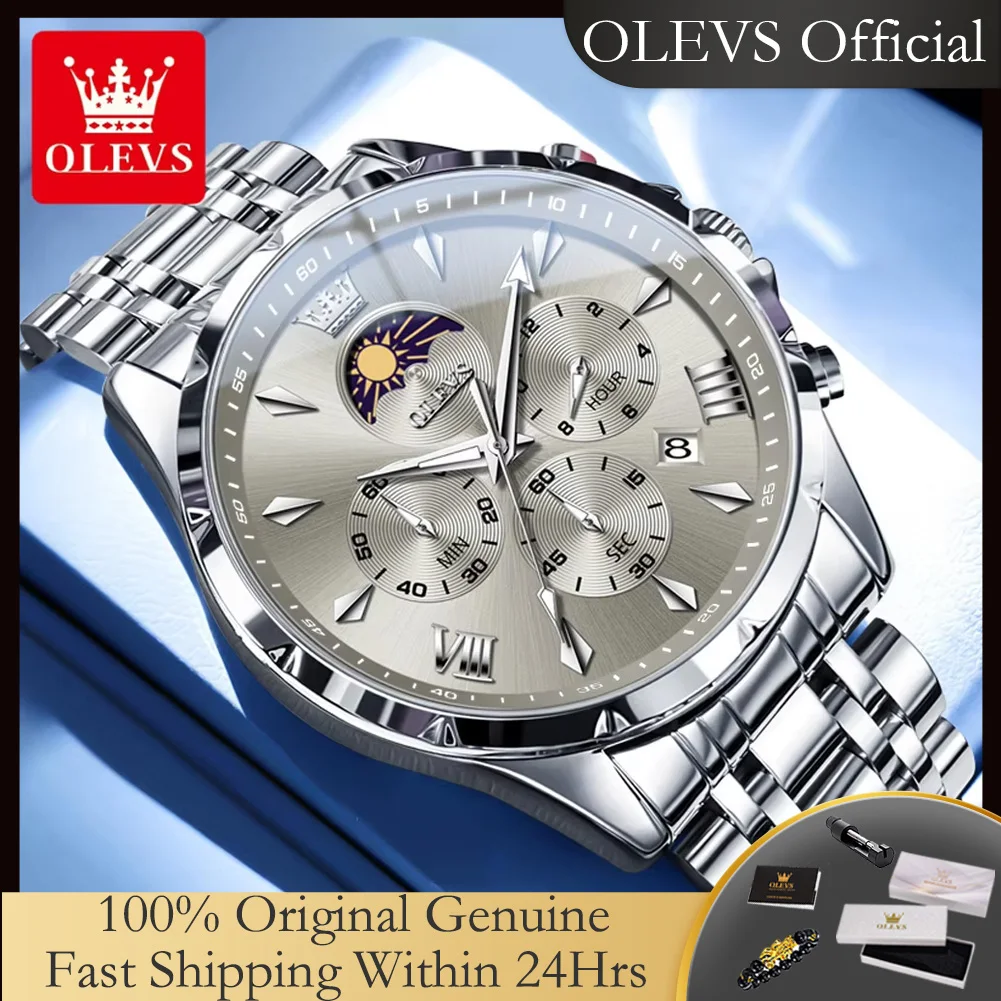 OLEVS 3653 Watches for Men Classic 7 Hands Chronograph Moon Phase Waterproof Multifunctional Original Quartz Men's Wristwtaches
OLEVS 3653 Watches for Men Classic 7 Hands Chronograph Moon Phase Waterproof Multifunctional Original Quartz Men's Wristwtaches