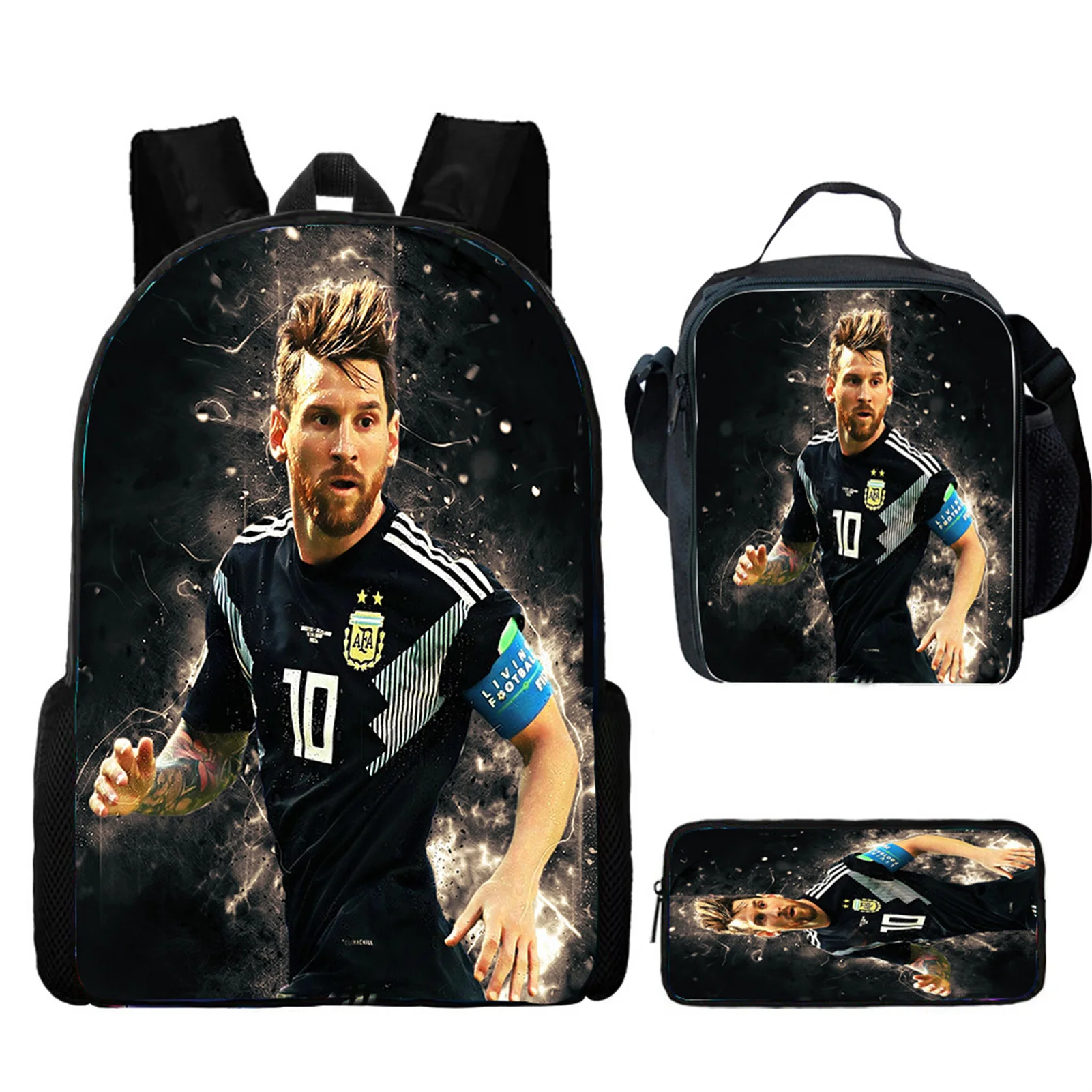 Unisex Boy Girl Football Backpack+Lunch Box+Pencil Case 3Pcs Set-Kid Lightweight Rucksack M-Messi Graphic Bookbag for School
Unisex Boy Girl Football Backpack+Lunch Box+Pencil Case 3Pcs Set-Kid Lightweight Rucksack M-Messi Graphic Bookbag for School