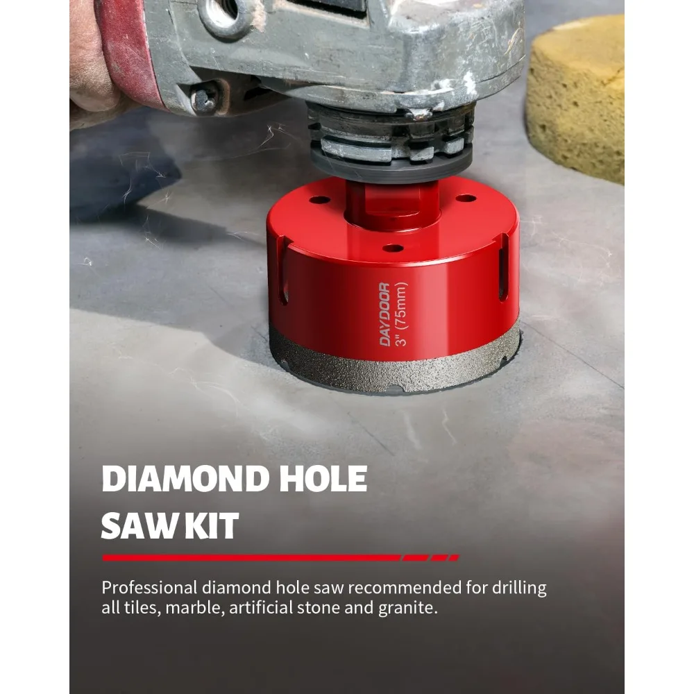 Diamond Hole Saw Kit, 13-Piece Tile Hole Saw Kit Vacuum Brazed Core Drill Bits for Porcelain Tile, Granite, Marble, Stone
Diamond Hole Saw Kit, 13-Piece Tile Hole Saw Kit Vacuum Brazed Core Drill Bits for Porcelain Tile, Granite, Marble, Stone